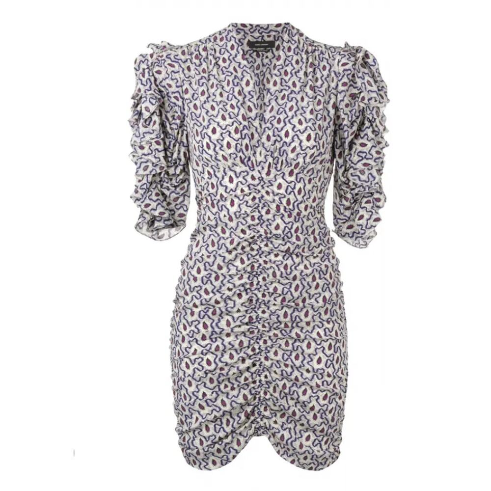 Isabel Marant Andor Silk Crepe Paisley Gathered Mini Dress